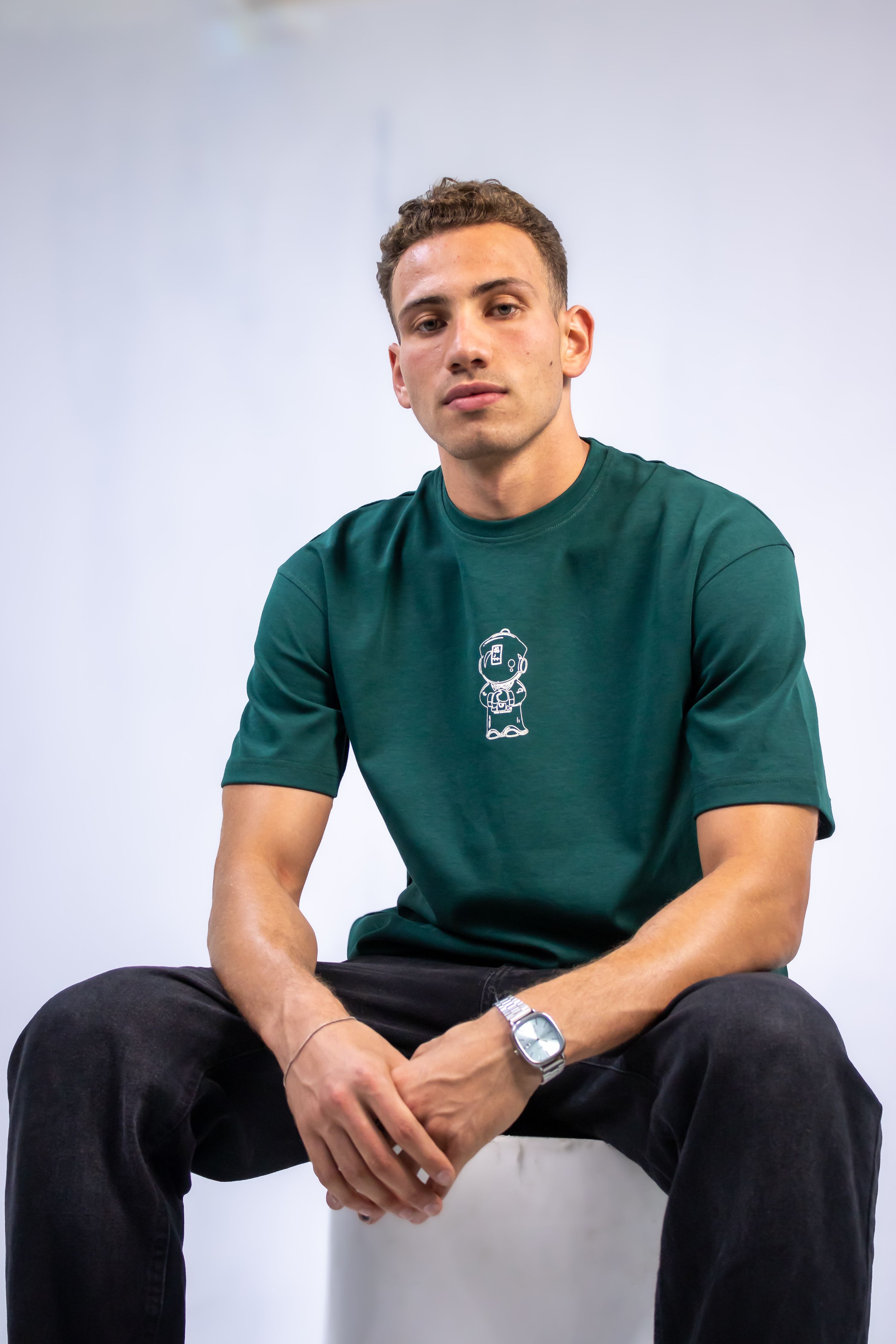 Dark green unisex oversized tee