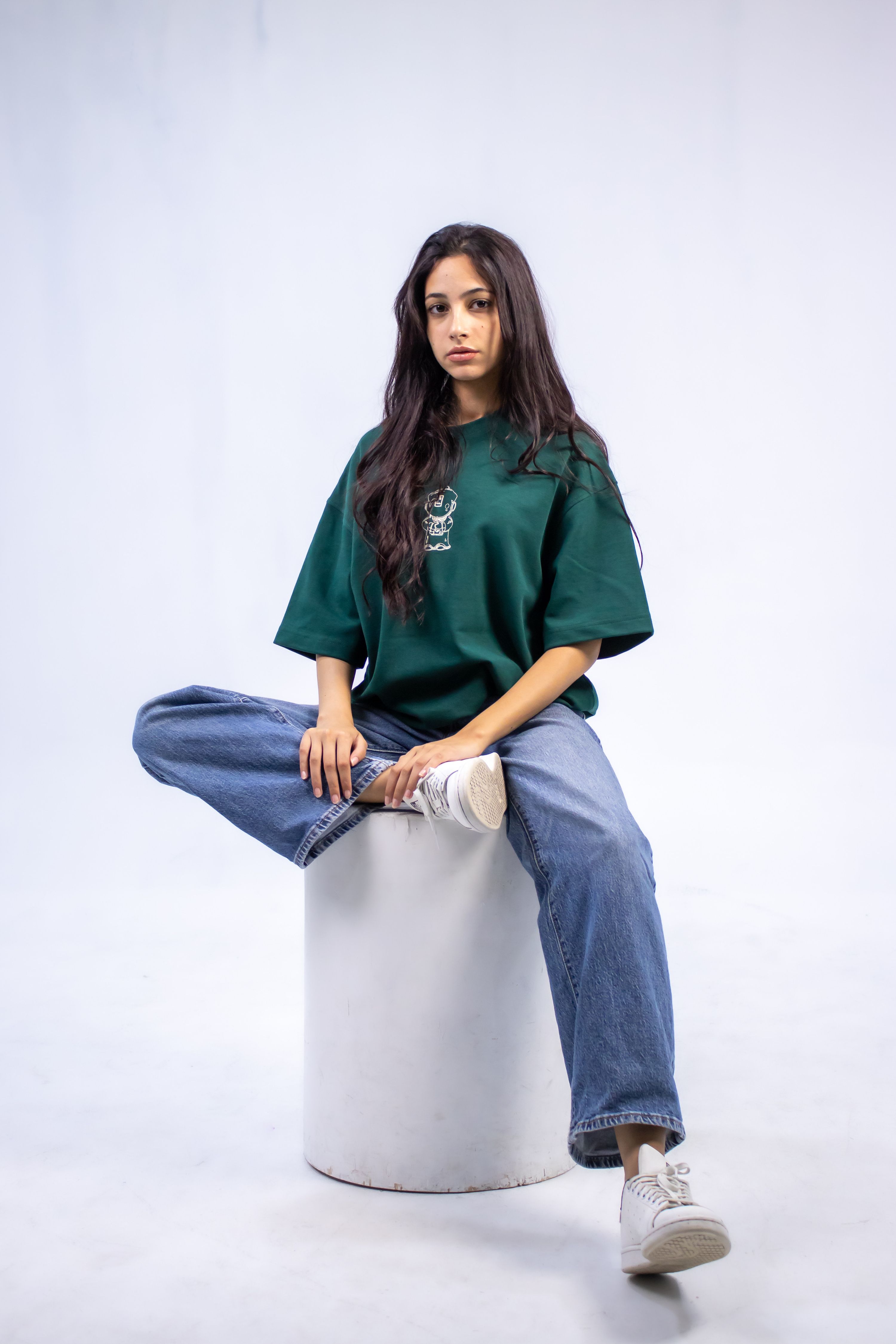 Dark green unisex oversized tee thumbnail