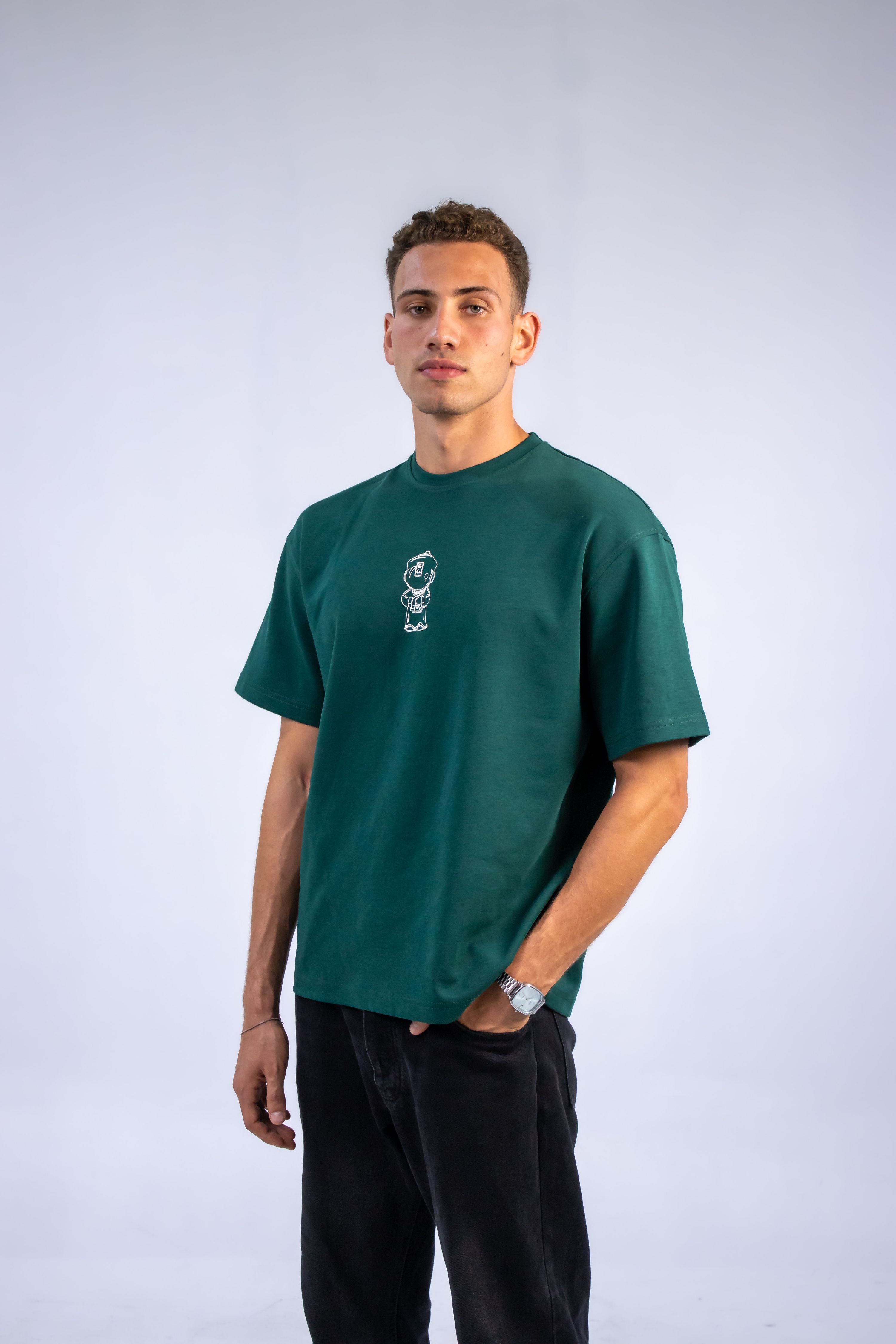 Dark green unisex oversized tee thumbnail