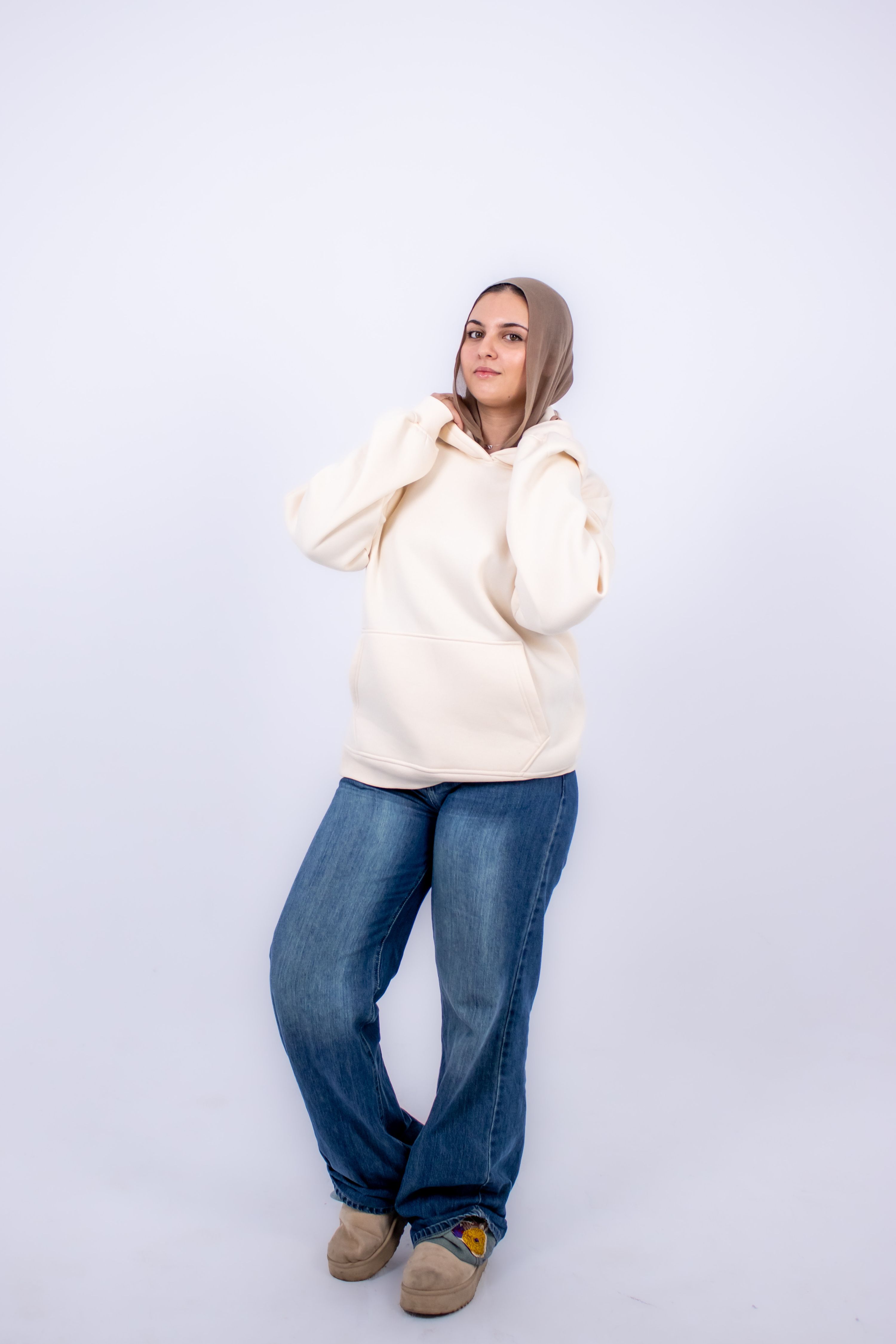 Creamy plain hoodie thumbnail