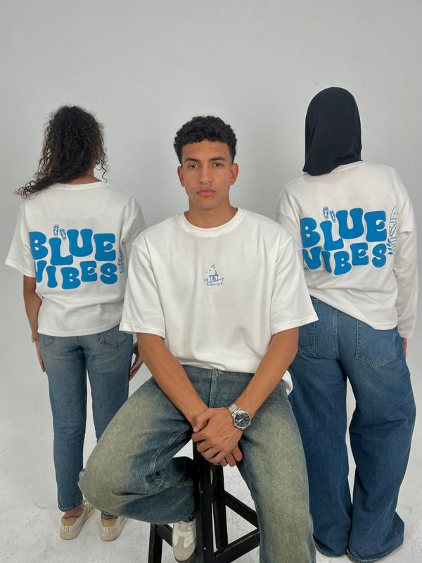 white blue vibes unisex tshirt